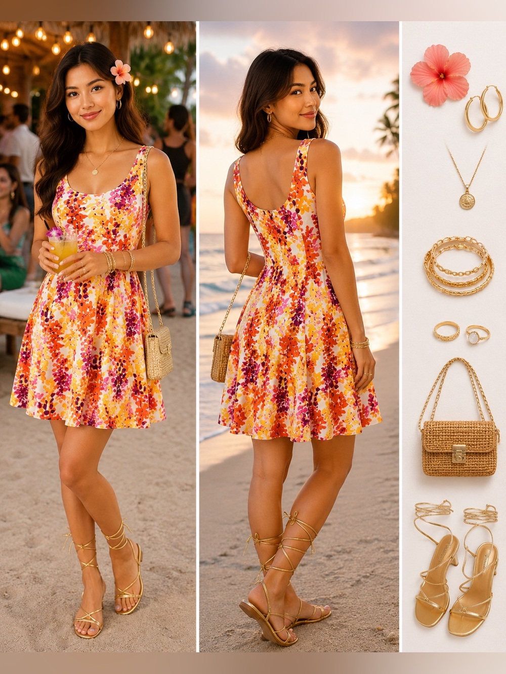 Jones Studio Floral Fit & Flare Sundress Size 14 Bright Tropical Summer Beach